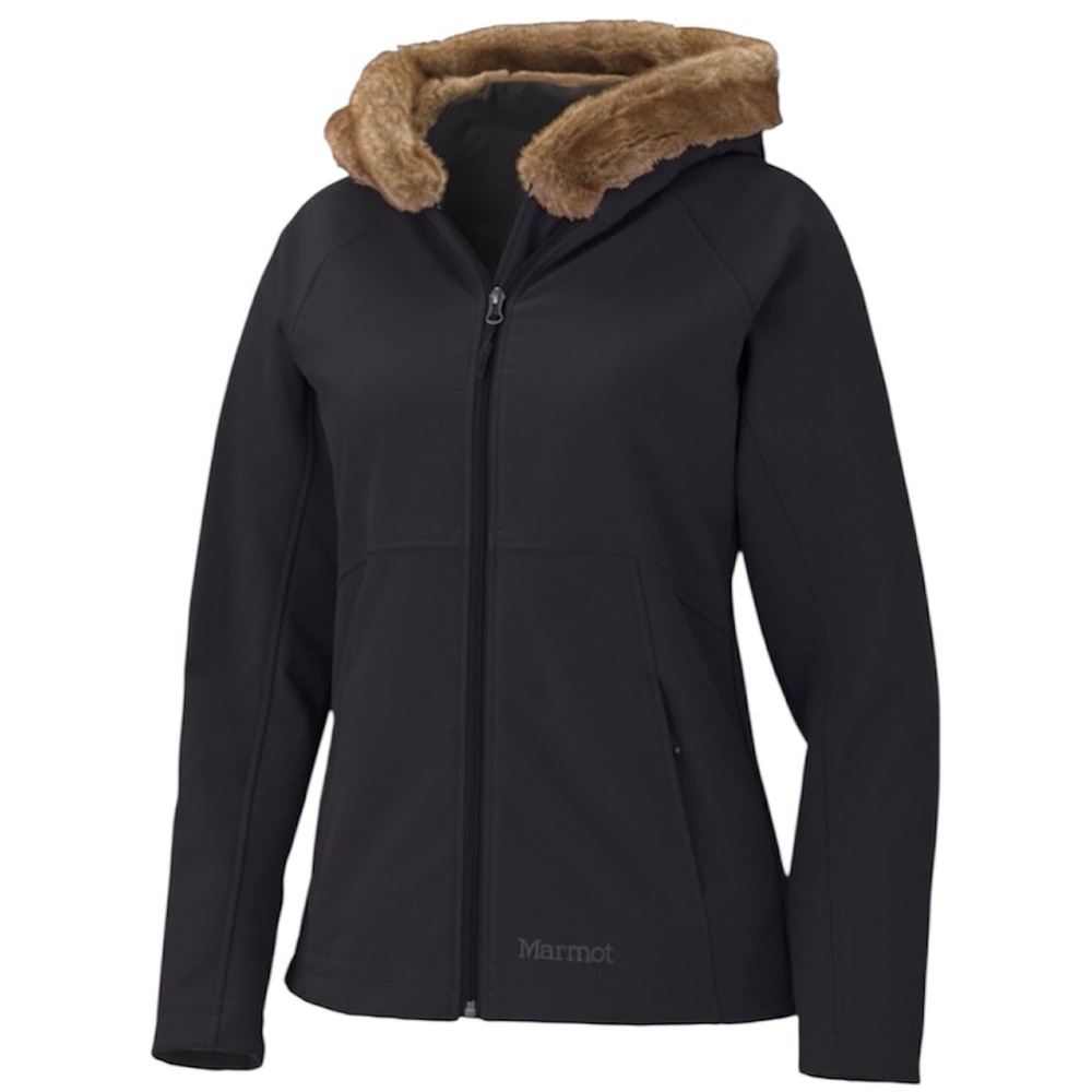 Marmot Black Jacket with Brown Faux Fur Hood